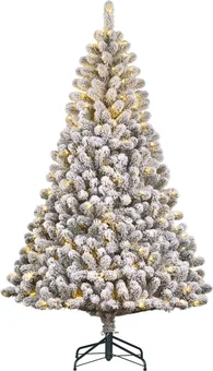 Besneeuwde kerstboom met ledverlichting