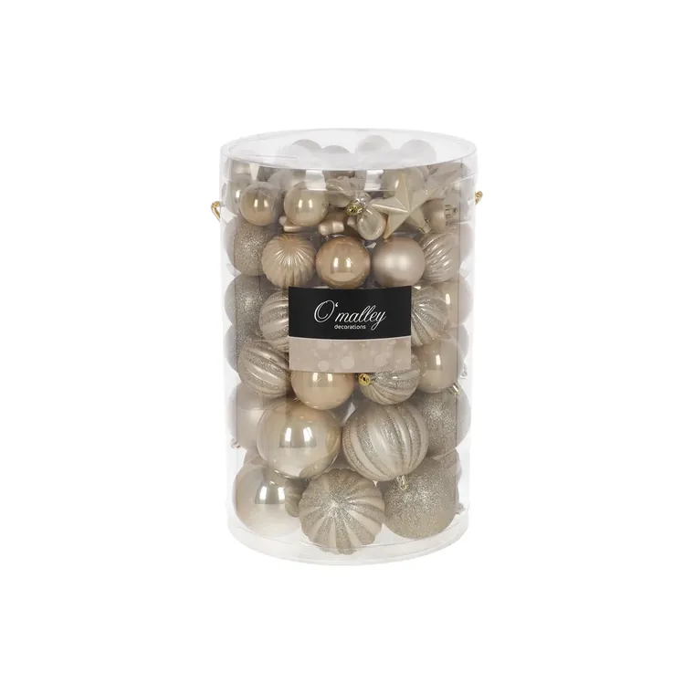 Kerstballenset champagne met sterren