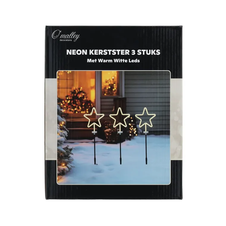 Neon kerstster, 3 stuks