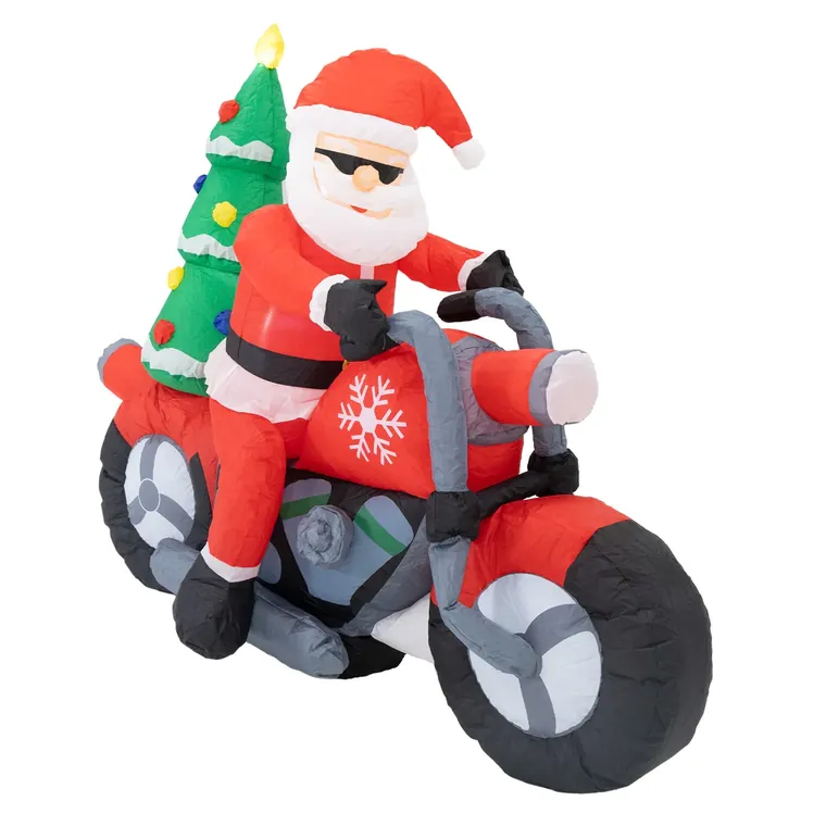 Opblaasbare kerstman op motor