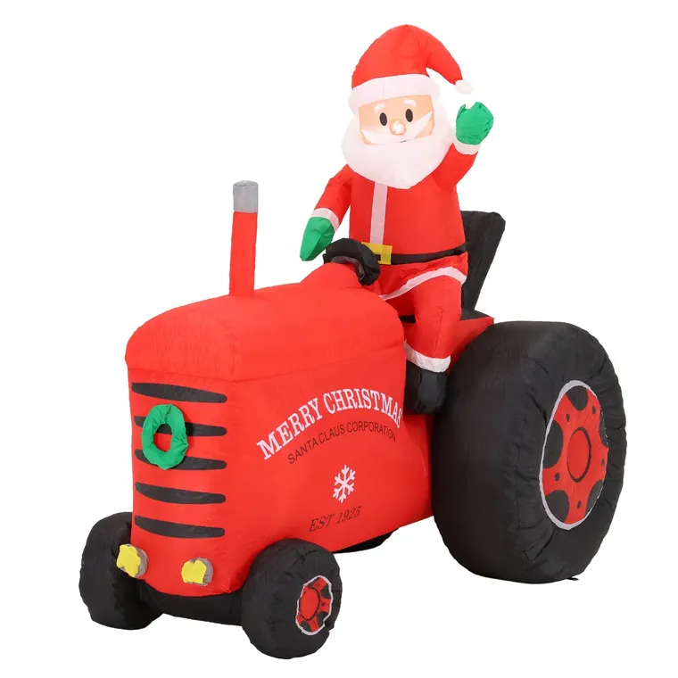 Opblaasbare kerstman op tractor, Merry Christmas